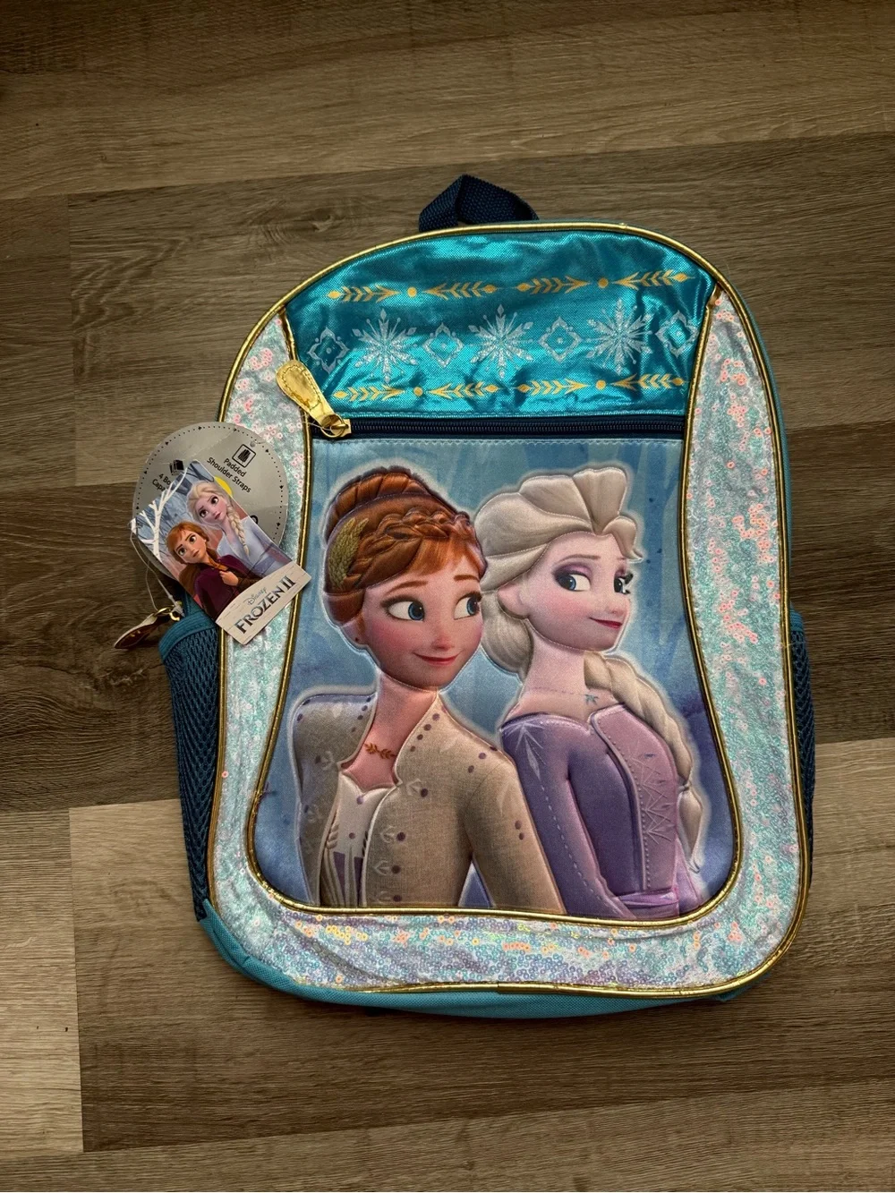 Disney Frozen II Backpack in Aqua Blue with Elsa & Anna Tag